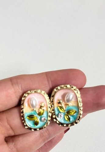 Vintage Earrings High Quality Women Party Stunning Silver Monet Garden Painting Style Earrings Ear Studs photo review